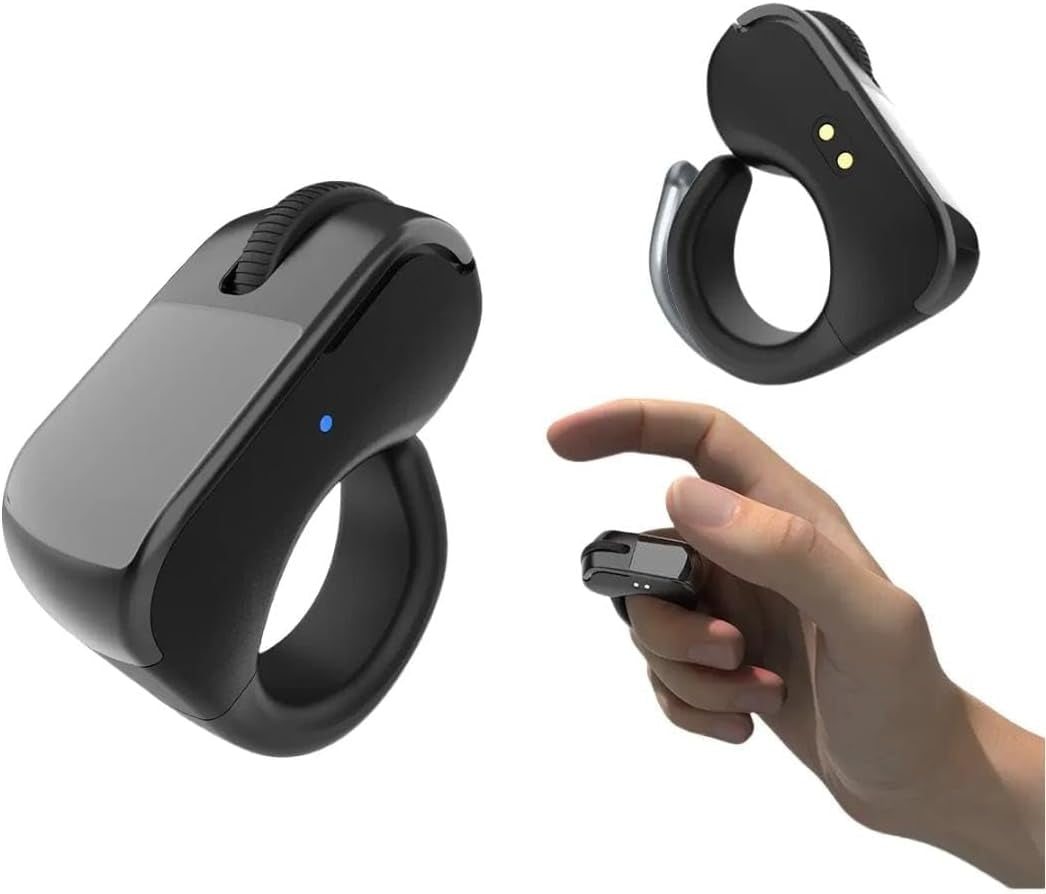 Latest Model Wireless Finger Ring Mouse, Bluetooth Touchpad, Cursor Control, Tiktok Video Scroller, Compatible with PC, Laptop, Mobile, Tablet,Selfie Video Scrolling Page Turner (White)