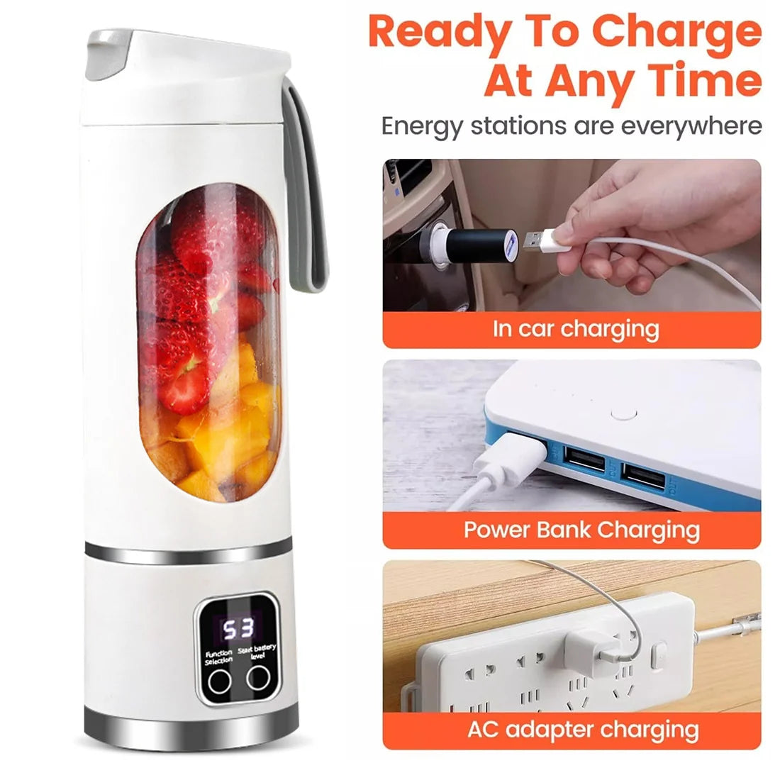 Portable USB Rechargeable Juicer Cup Electric Mixer Blender Smoothie Maker 450Ml