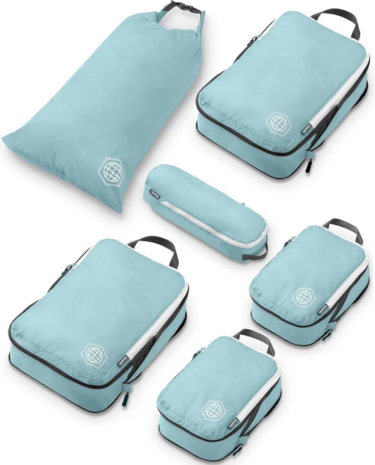 Compression Packing Cubes for Carry-On Travel 6-Pack | Ultralight Ripstop Packing Cubes with Compression Zippers for Organized Carry-On Luggage, Backpack, and Travel Packing