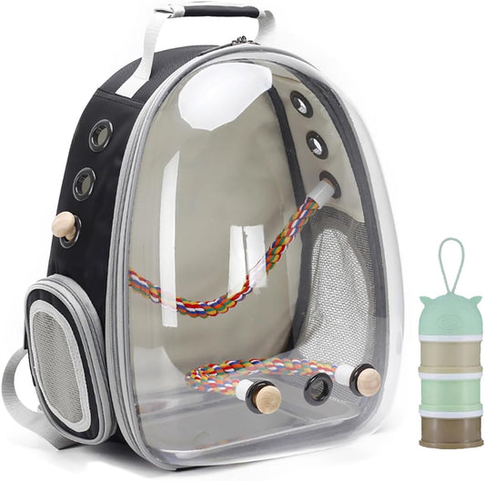 Bird travel carrier backpack with clear bubble window