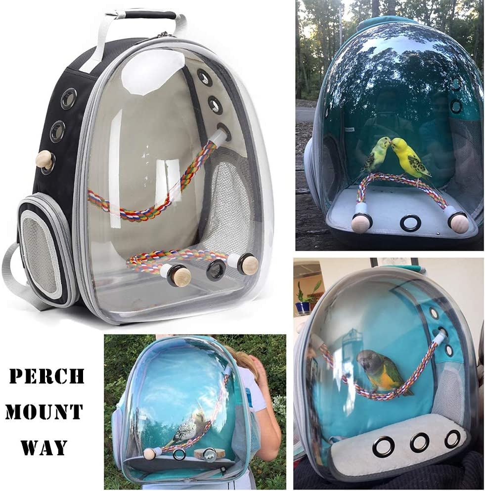 Clear bird travel carrier backpack for parrots and cockatiels